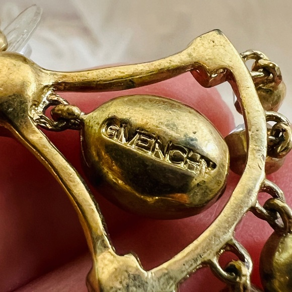 Vintage Givenchy aged goldtone / brasstone bling pierced earrings - Picture 5 of 8
